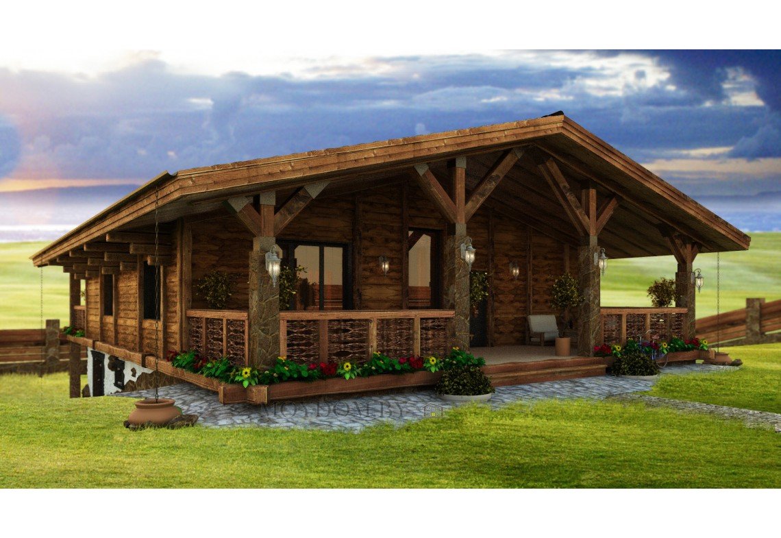 Одноэтажный дом Шале с террасой