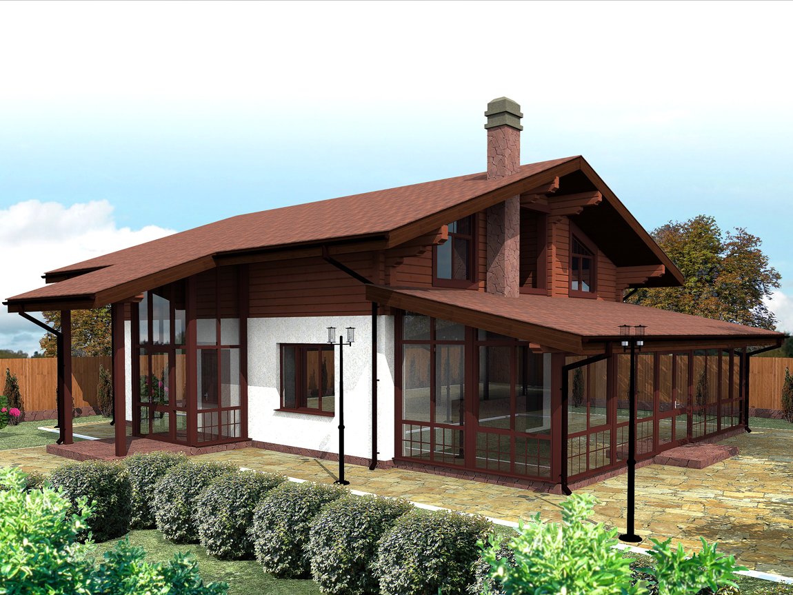 Дом в стиле Шале одноэтажный с террасой проекты