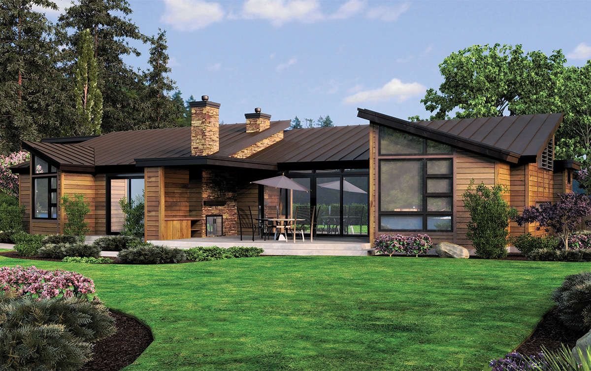 Одноэтажный дом Шале с террасой проекты