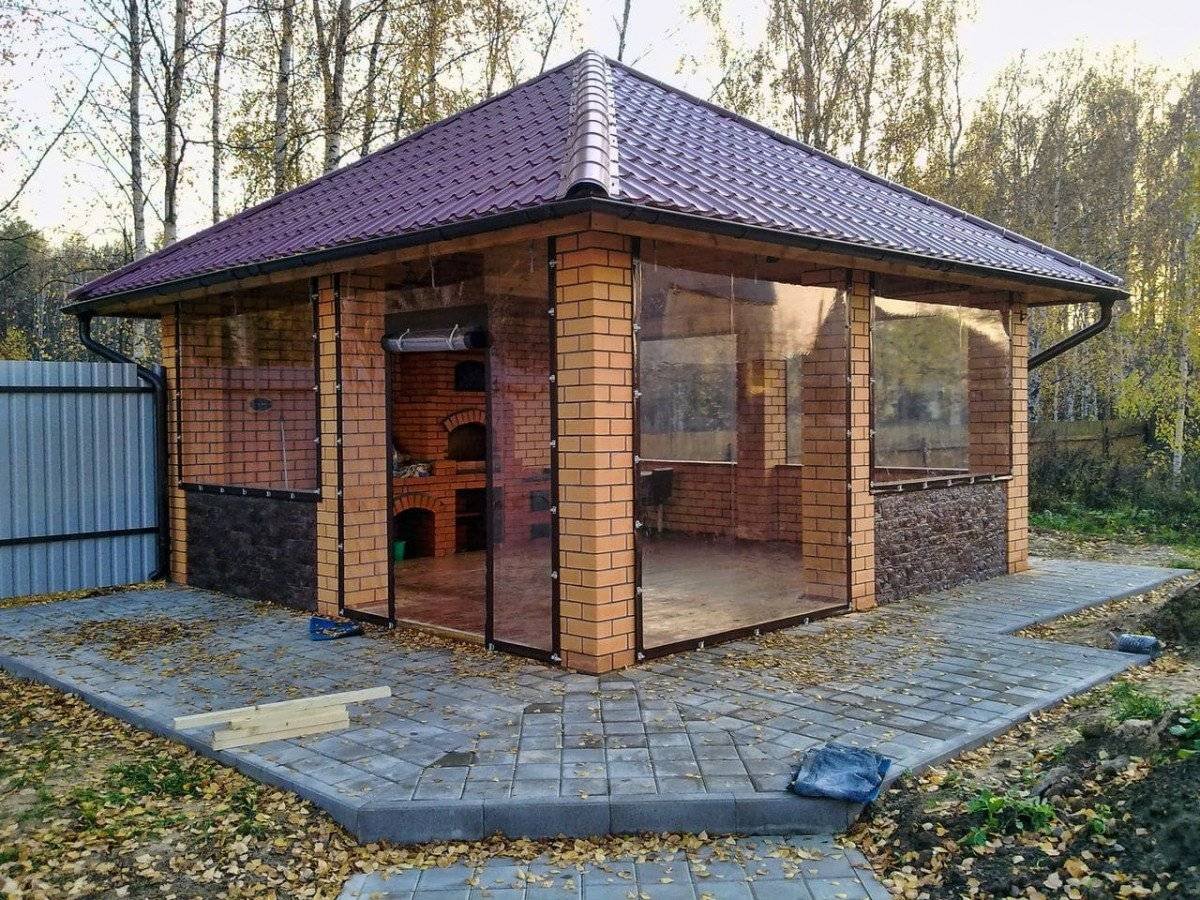 Беседка с мангалом из кирпича 1на 3 метров