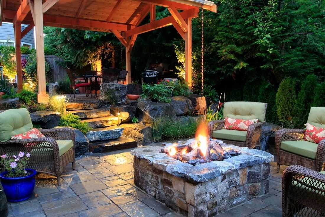 Зона барбекю с костровище.