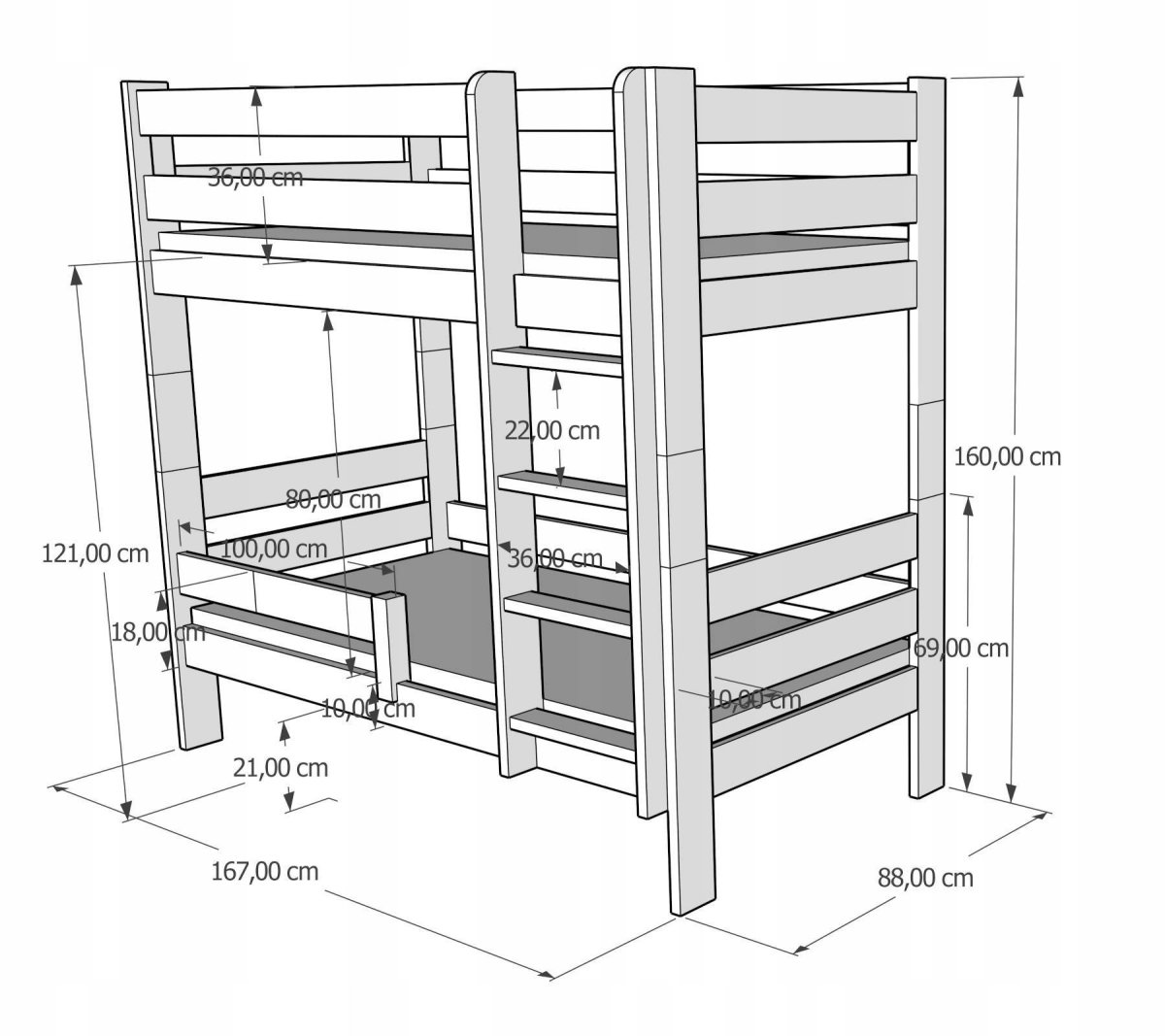 Чертеж двухъярусной кровати 200х90