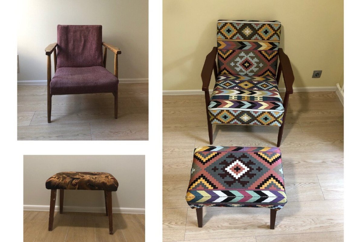 Переделка старого кресла с деревянными подлокотниками