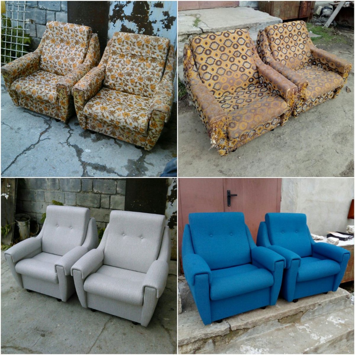 Отреставрированный диван до и после