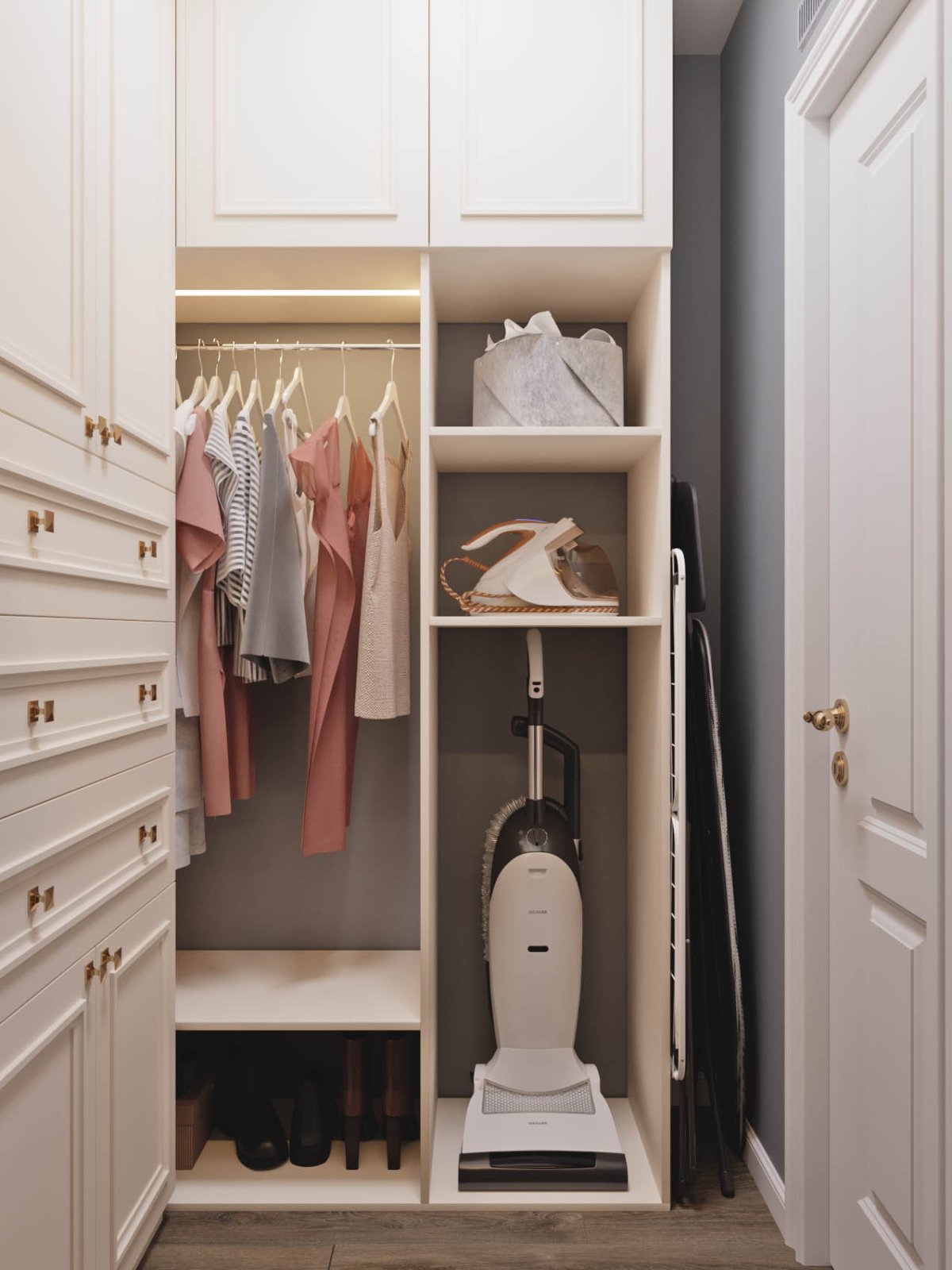 Место для гладильной доски в гардеробной