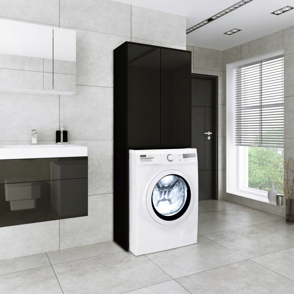 Шкаф над стиральной машиной черный