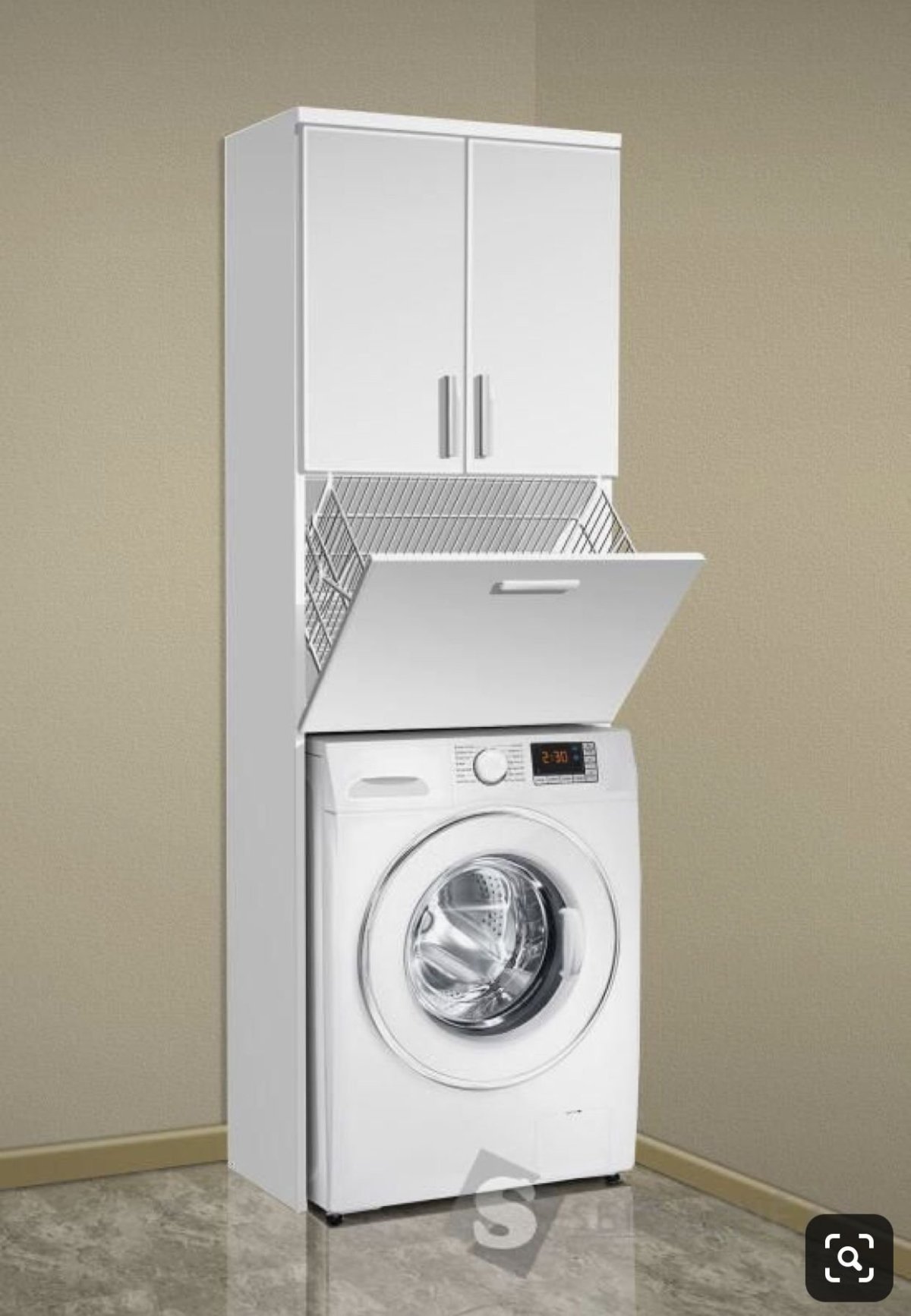 Шкаф VOD-ok 60 над стиральной машиной, с бельевой корзиной, белый