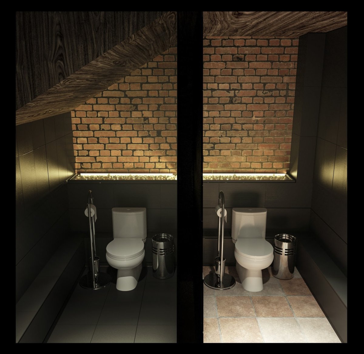 Узкий туалет в стиле лофт