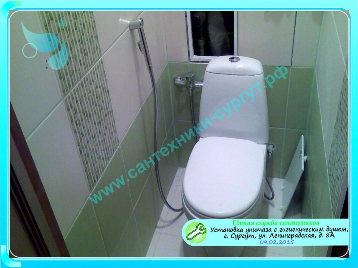 Дизайн туалета с подвесным унитазом и гигиеническим душем