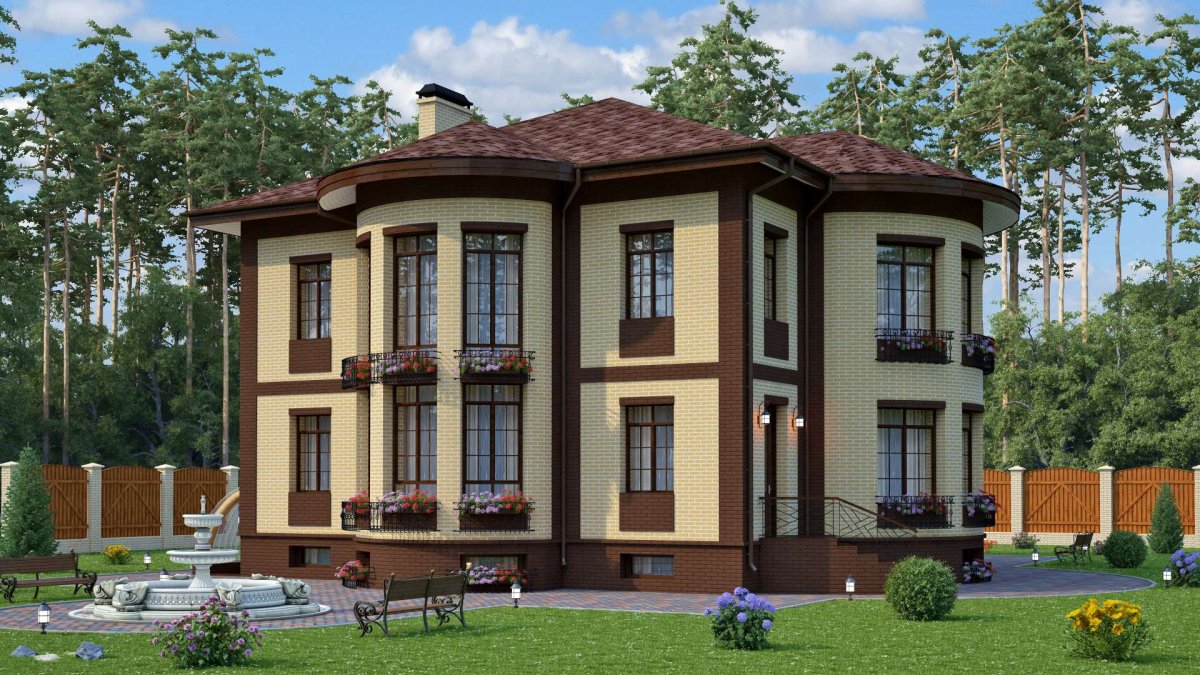 Двухэтажный дом с эркером и террасой