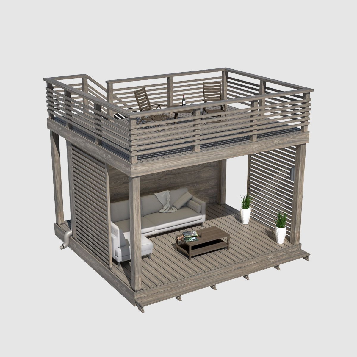 Двухэтажная беседка с открытым вторым этажом