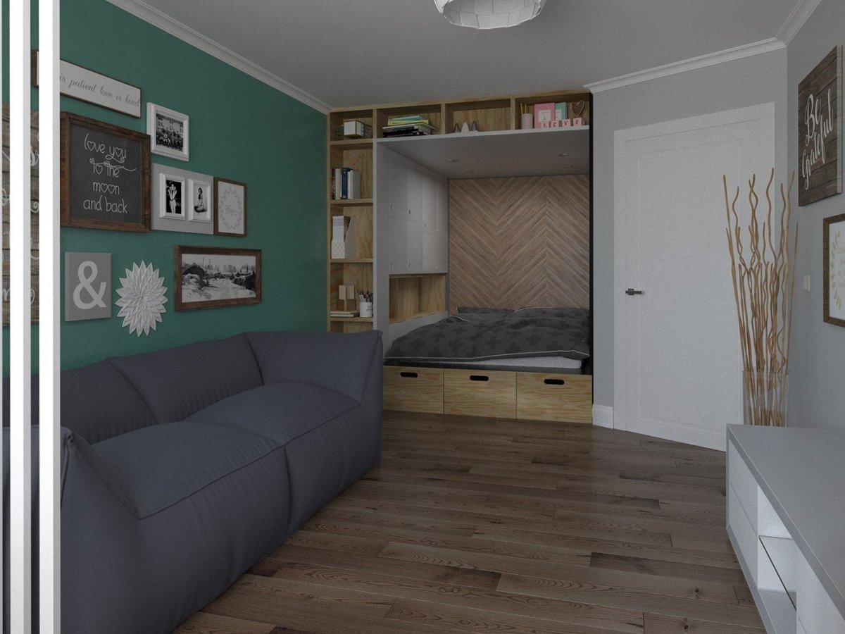 Спальня в нише однокомнатной квартиры