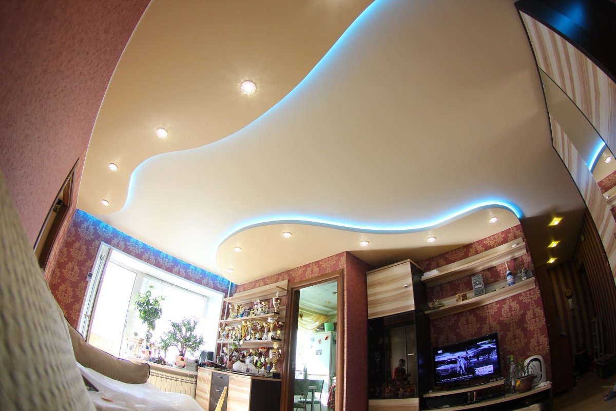 Потолки натяжные с подсветкой для зала дизайн