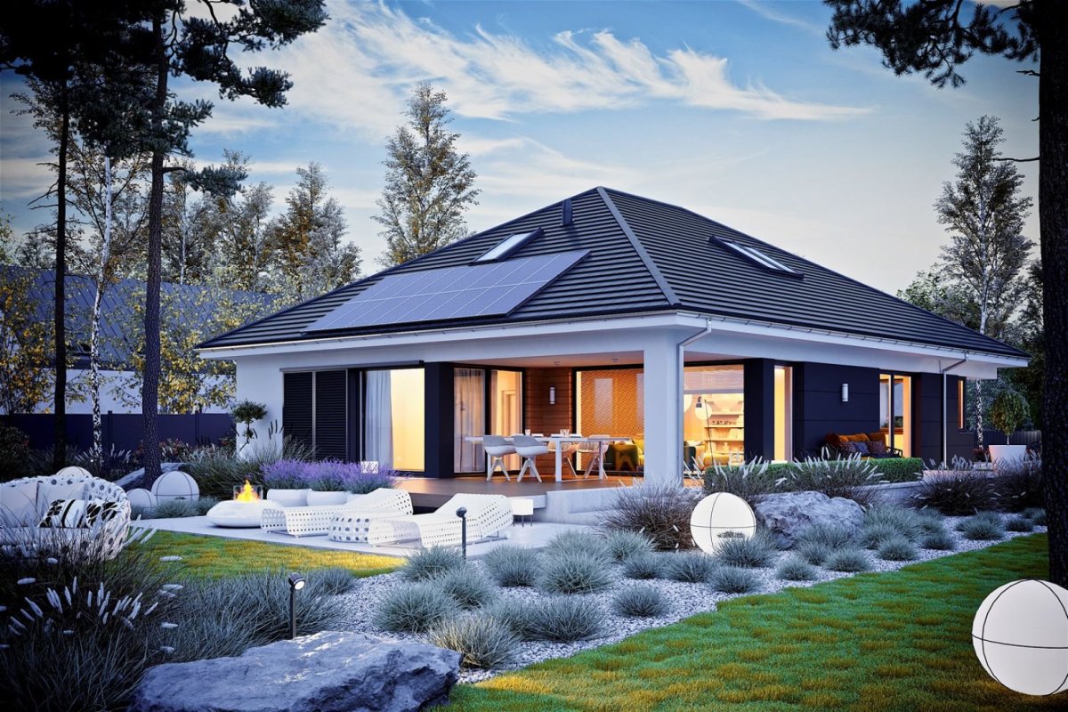 Одноэтажный дом с панорамными окнами
