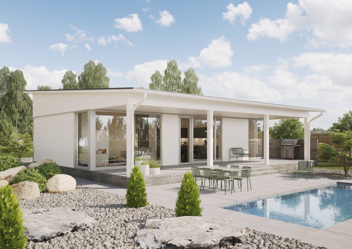 Современный одноэтажный дом с верандой