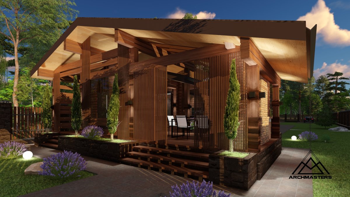 Проекты бань из профилированного бруса с террасой