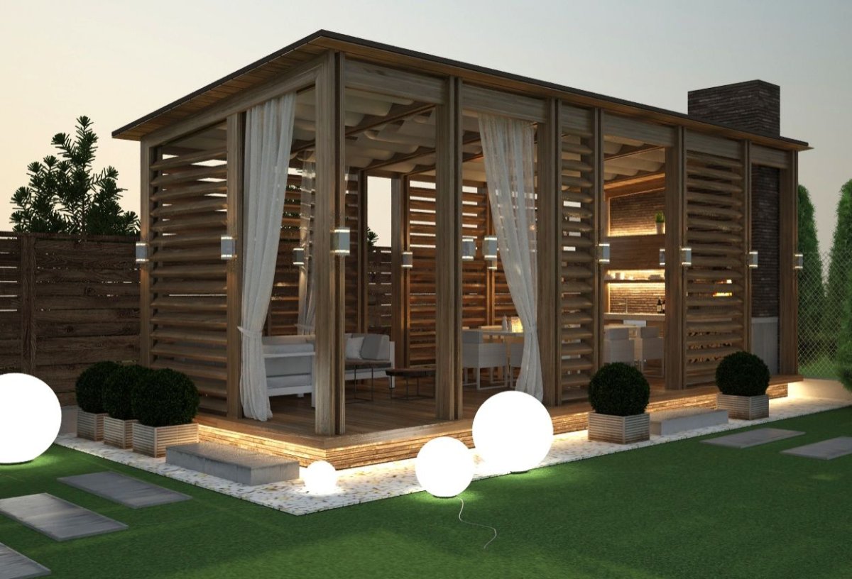 Современная беседка с барбекю