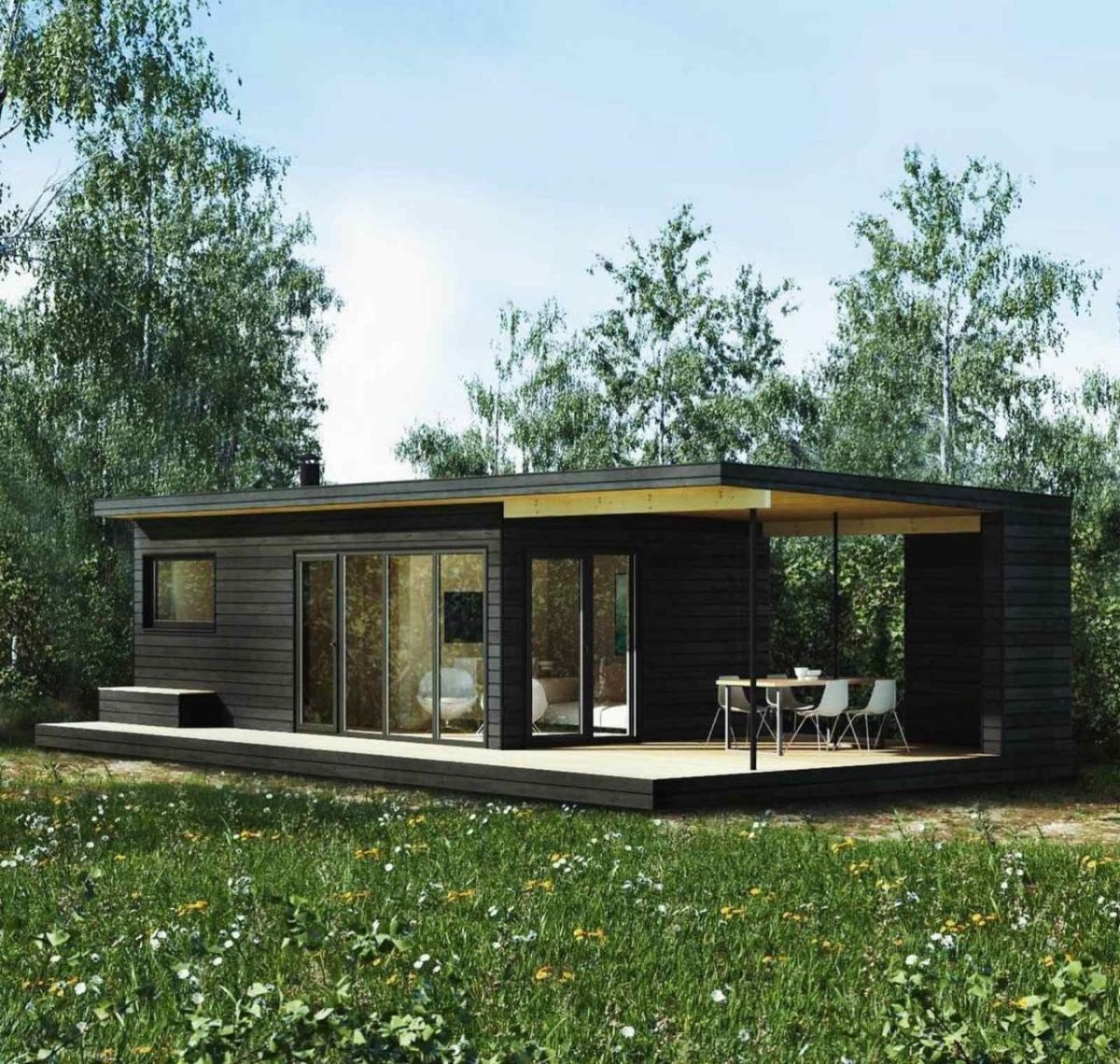 Одноэтажный дом хайтек с односкатной крышей