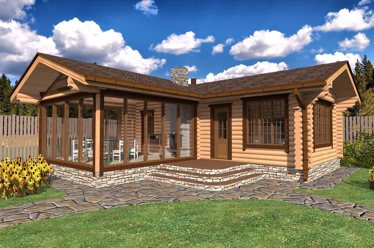 Баня с верандой и дровником