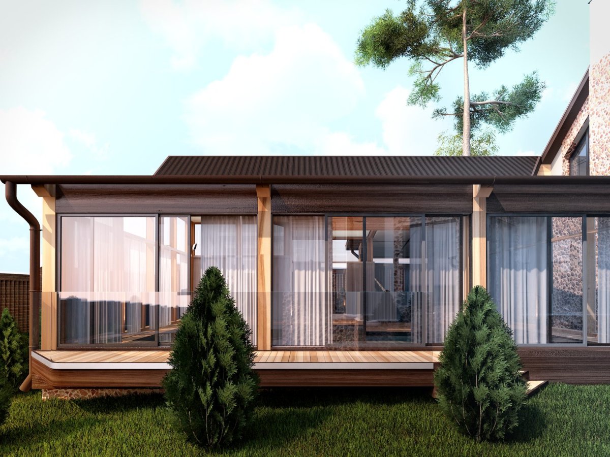 Баня с панорамными окнами