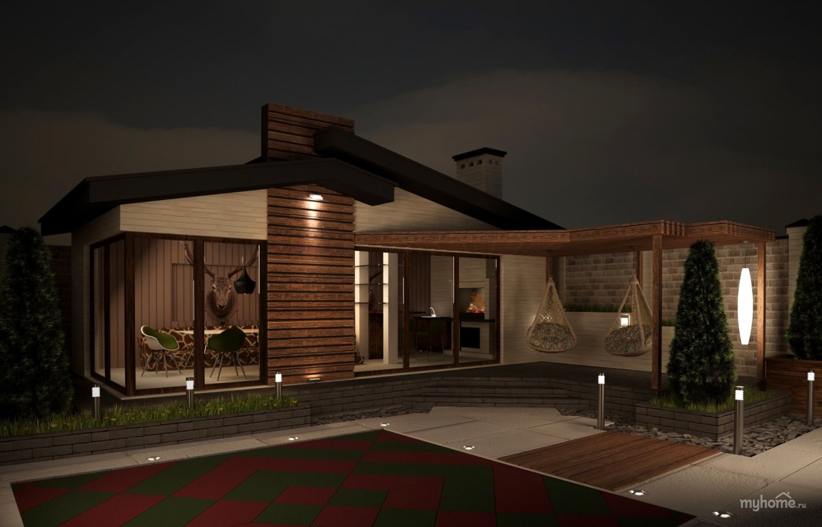 Модульная баня с террасой и мангальной зоной