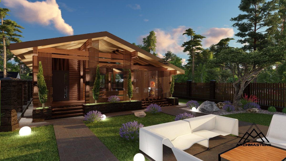 Современная баня с террасой