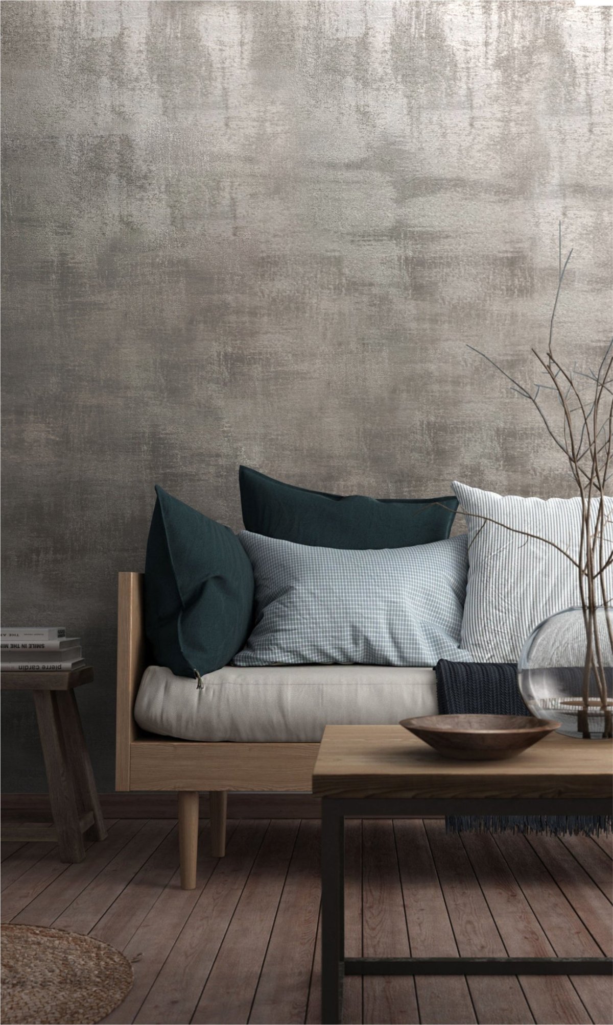 Серая декоративная штукатурка в интерьере