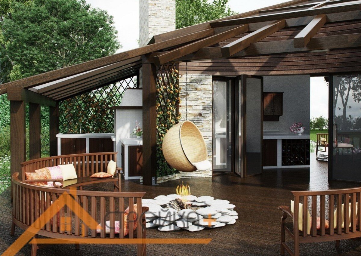 Пергола патио с мангалом