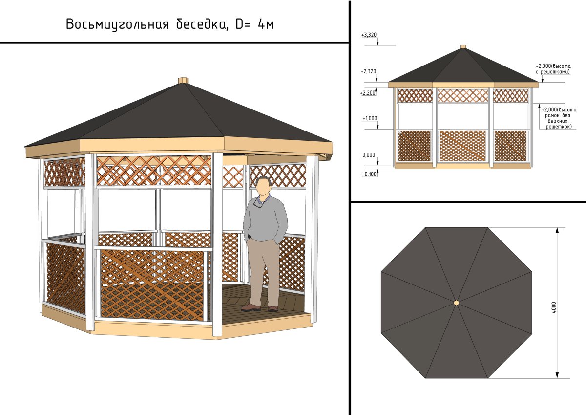 Восьмиугольная беседка чертеж