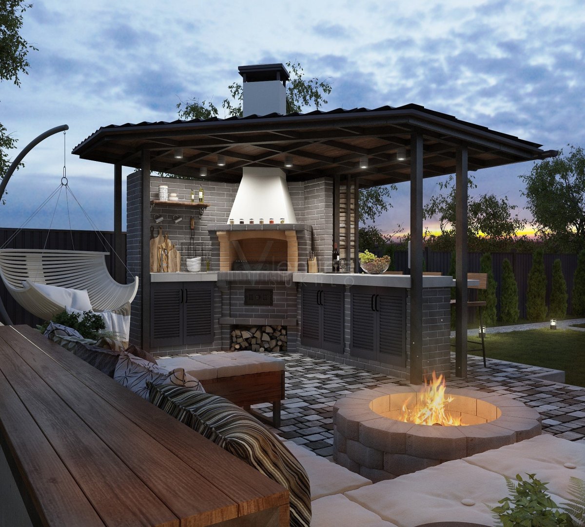 Пергола с барбекю и мангалом