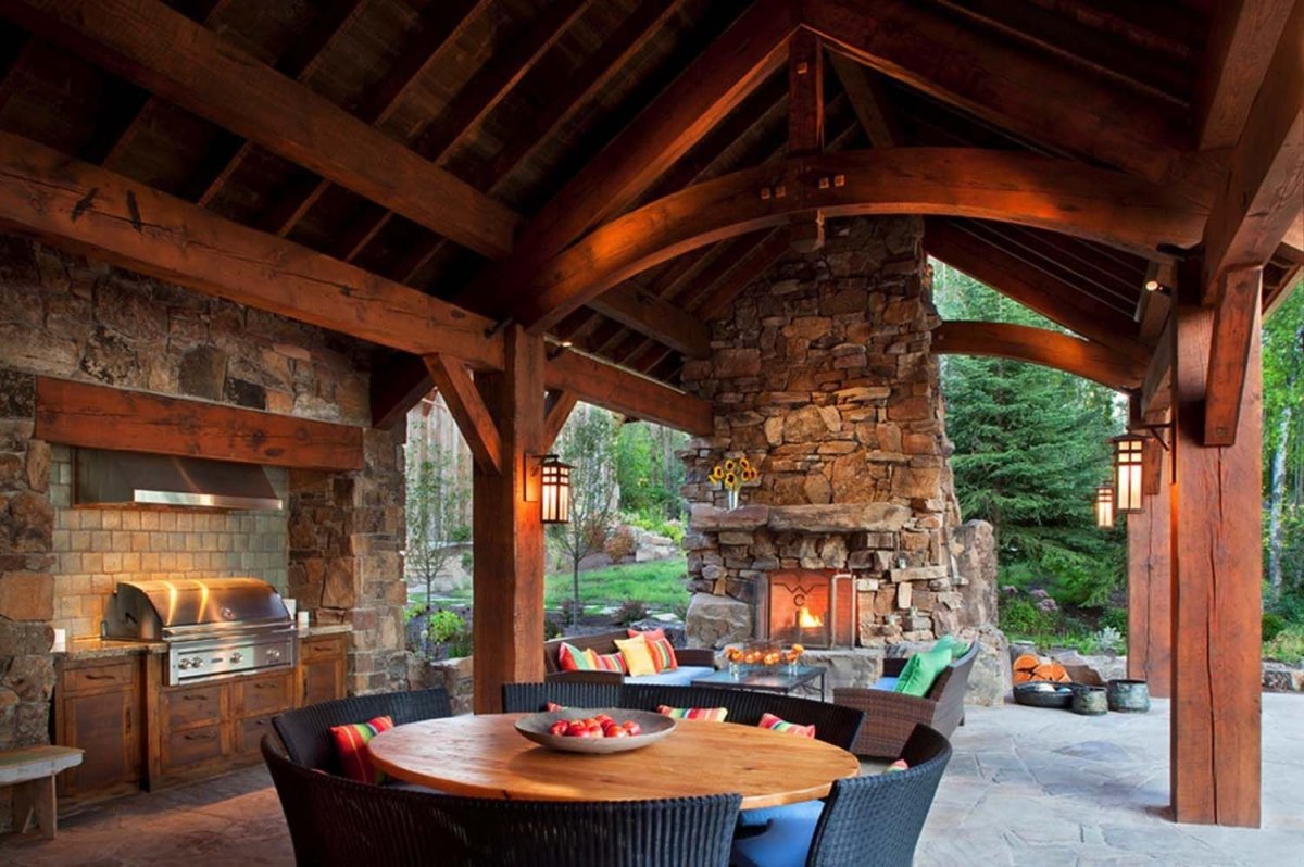 Рустикальный стиль в стиле Кантри зона барбекю