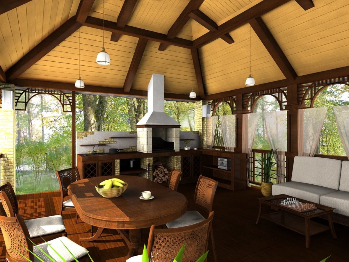 Летняя кухня с перголой и мангалом