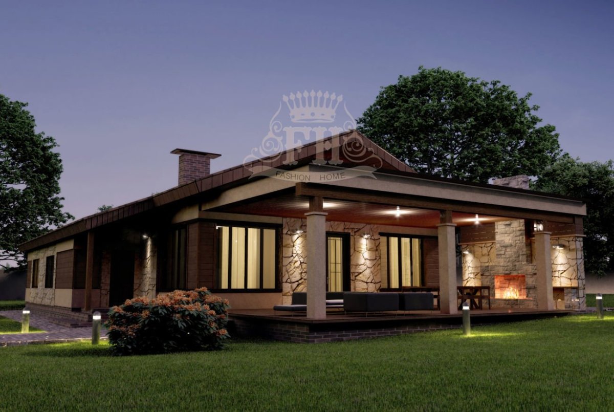 Дом Шале одноэтажный 100 кв.м из кирпича