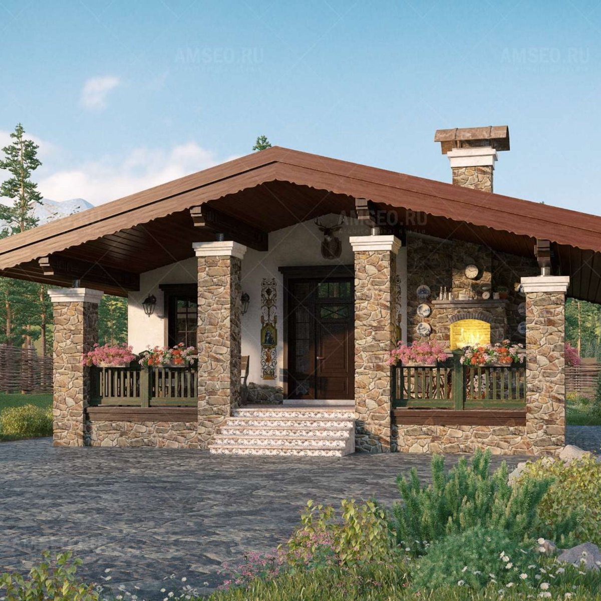 Банька в стиле Шале с террасой