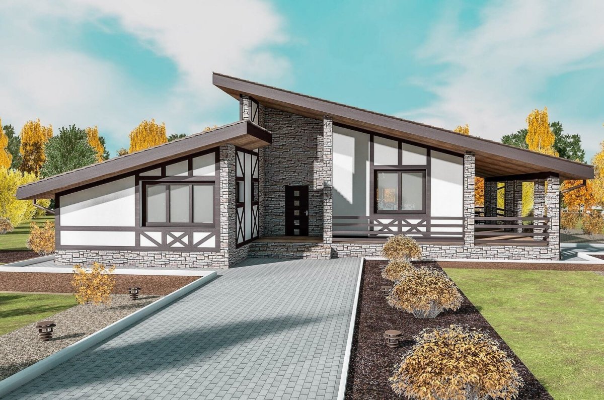 Дом в стиле Шале одноэтажный с террасой проекты