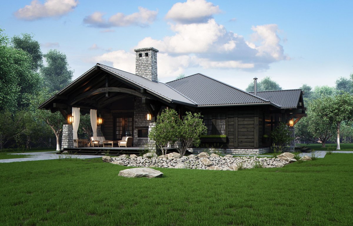 Дом в стиле Шале одноэтажный с террасой проекты