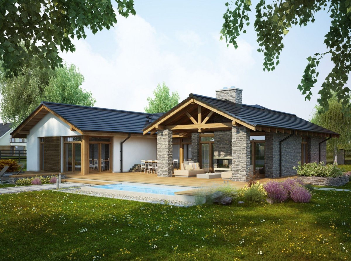 Одноэтажный каменный дом с террасой