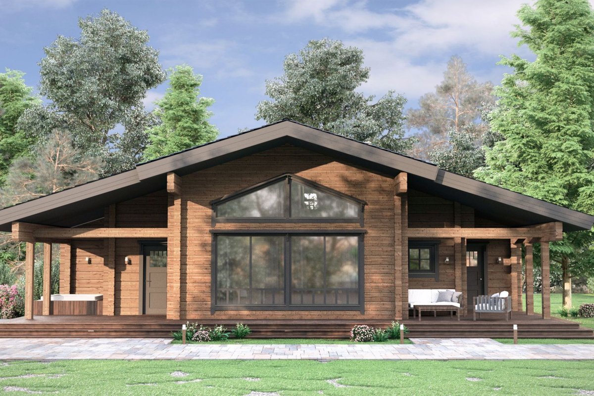 Одноэтажный дом Шале с террасой проекты