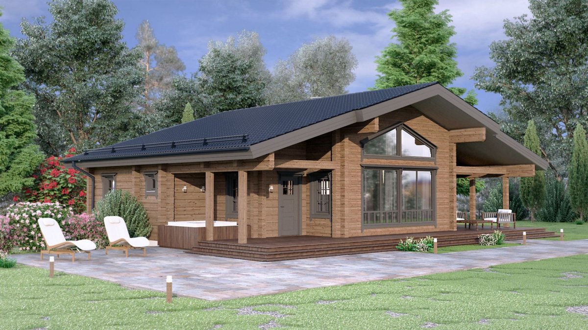 Одноэтажный дом Шале с террасой проекты