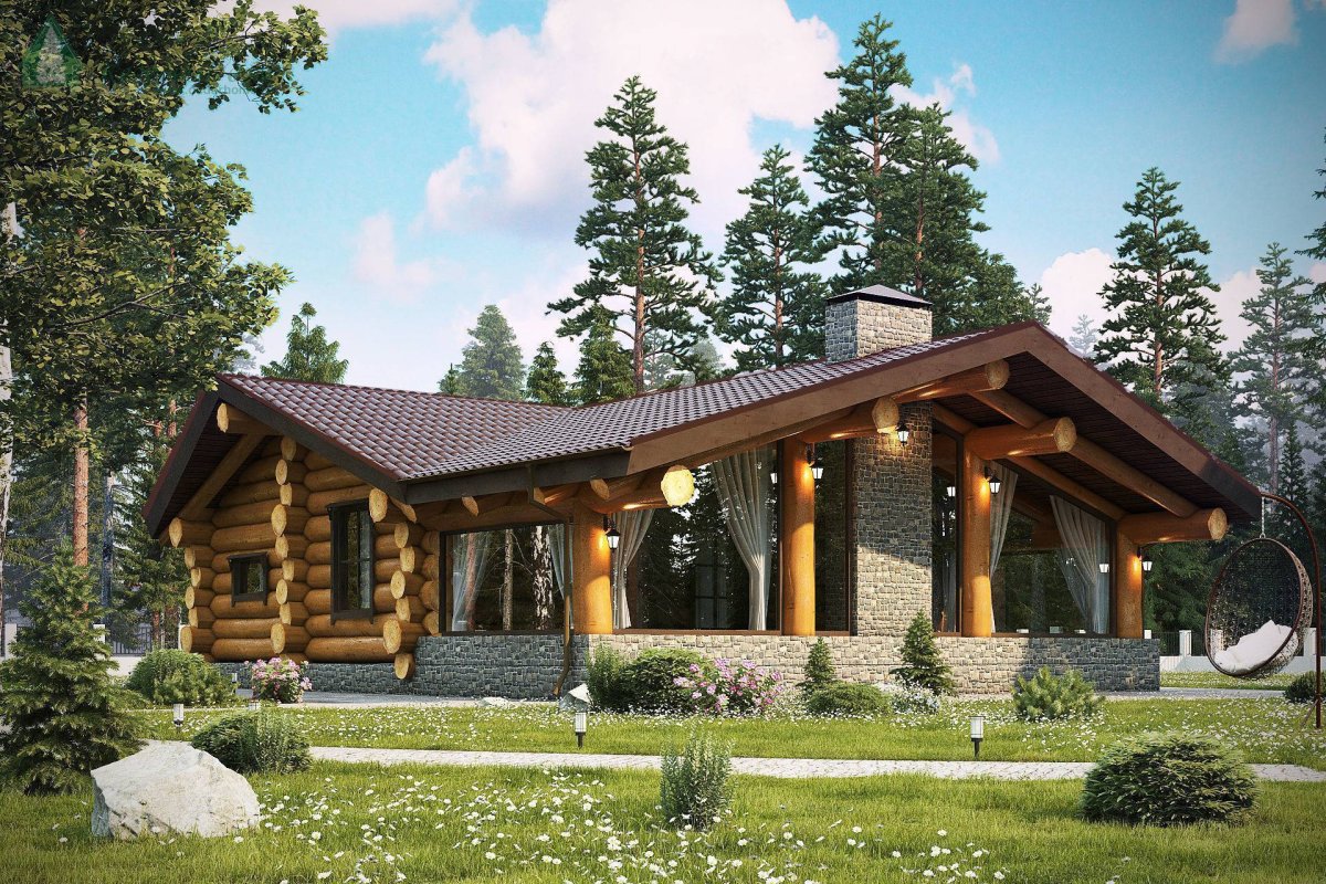 Дом Шале из оцилиндрованного бревна