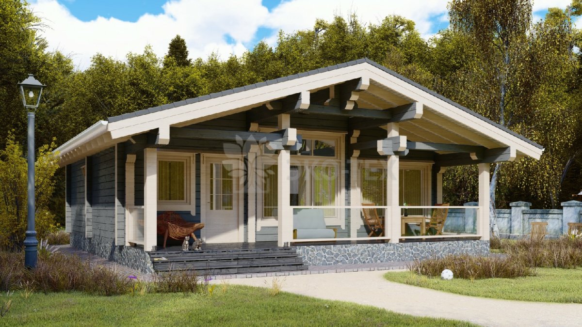 Деревянный дом одноэтажный с террасой 100кв