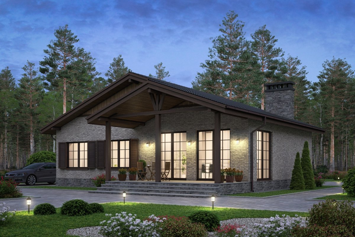 Дом Шале одноэтажный 100 кв.м из кирпича