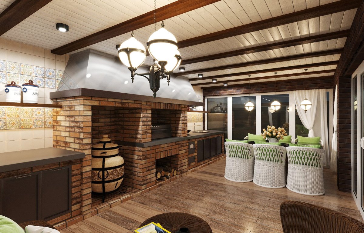 Дизайны кухни с мангалом и сауной снаружи
