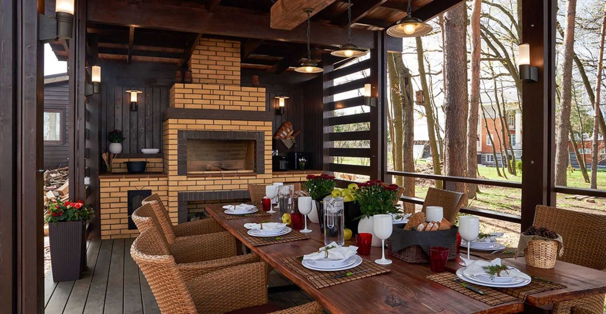 Беседка с мангальной зоной проекты в стиле Шале