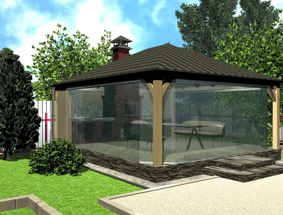 Летние застекленные беседки с мангалом