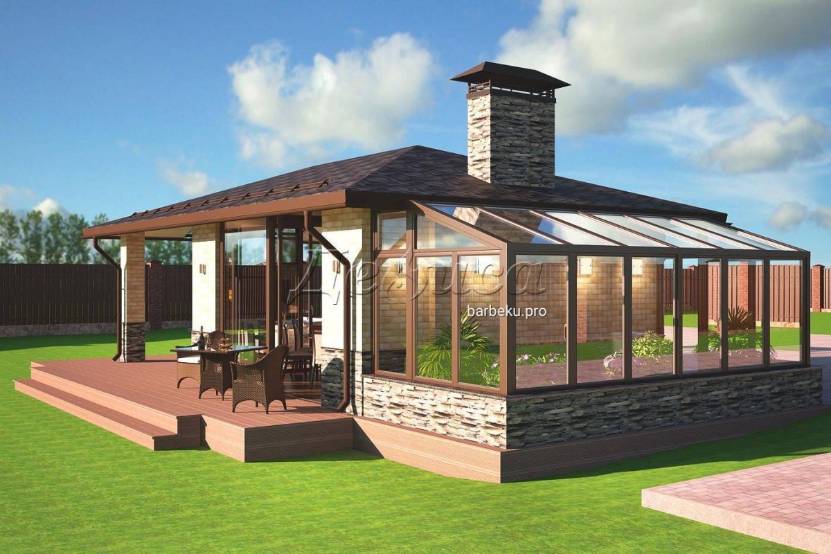 Беседка остекленная с мангальной зоной