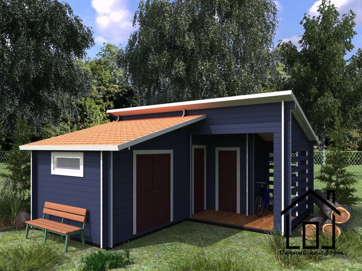 Угловой сарай для дачи