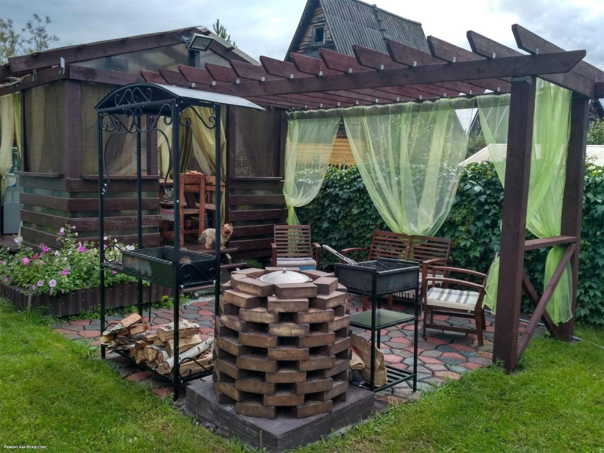 Беседка для дачи с мангальной зоной