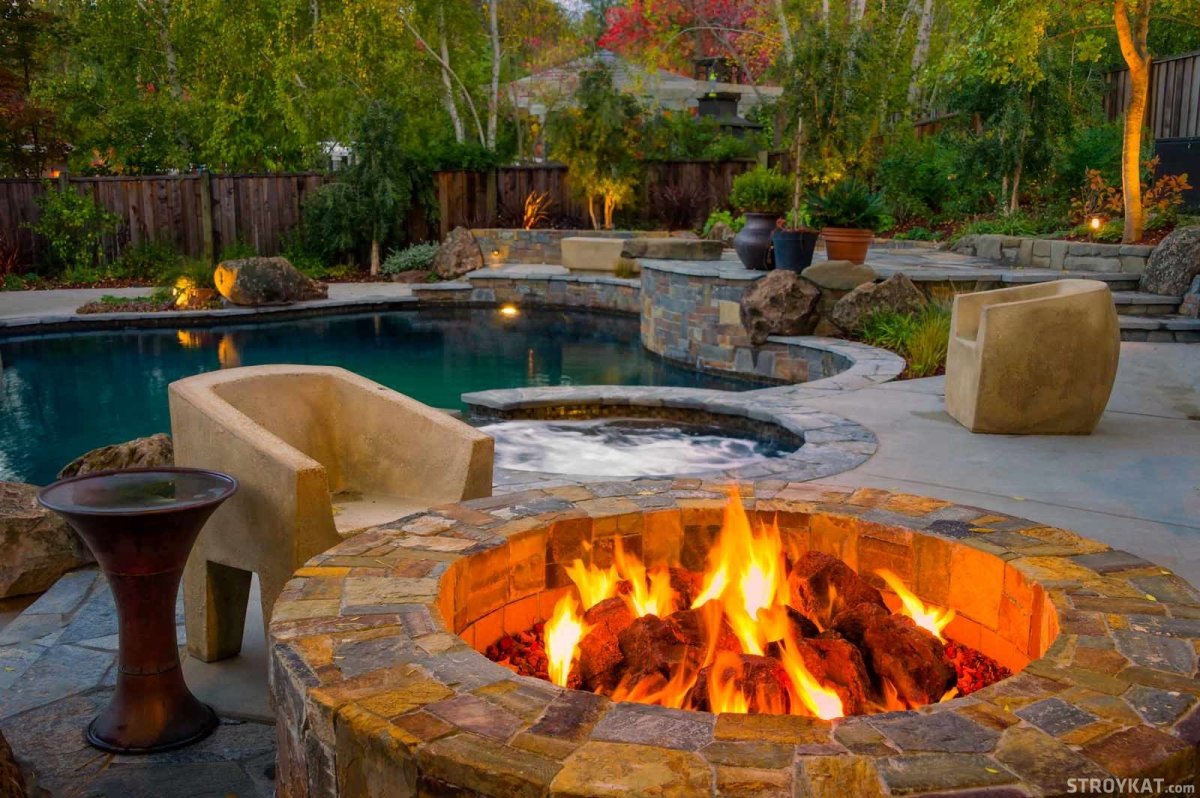 Зона патио с кострищем