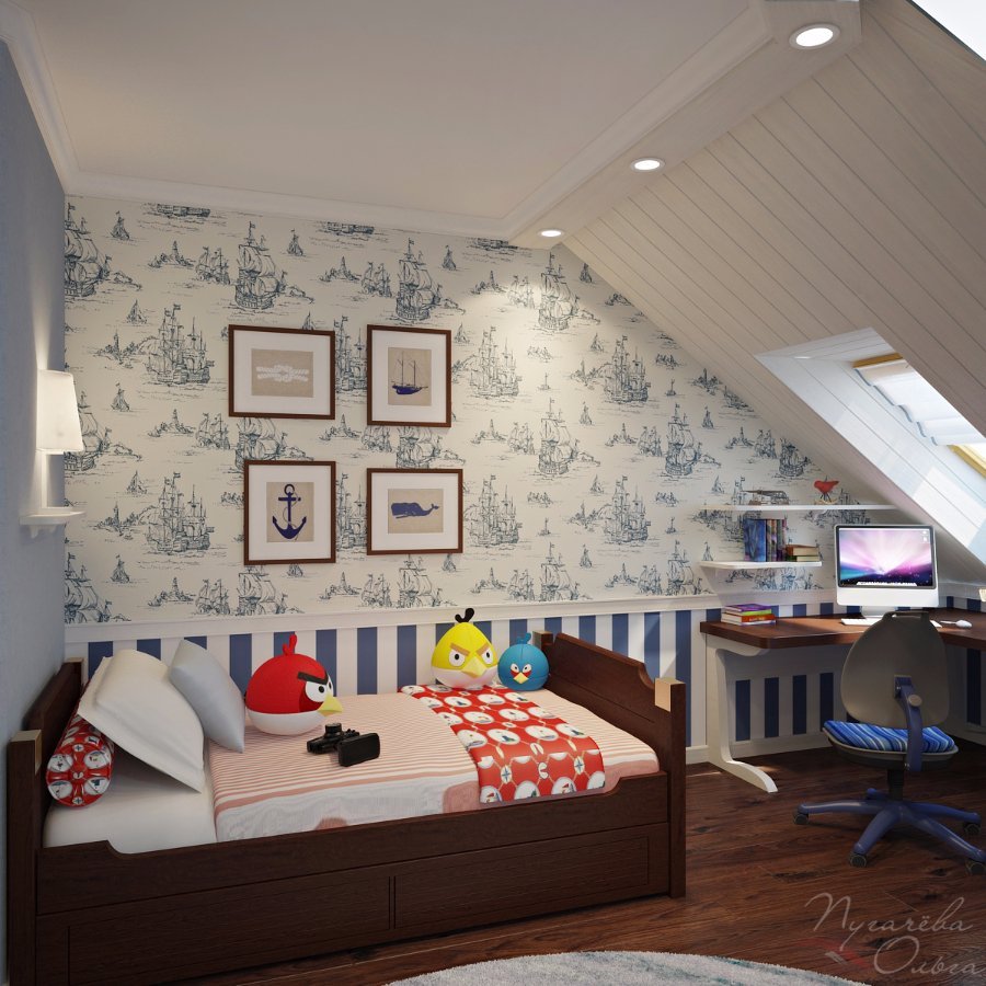 Детская комната со скошенным потолком